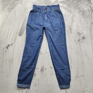 Iris Pants Womens M Blue High Rise Cuffed Elastic Paperbag Ruffled Waistband